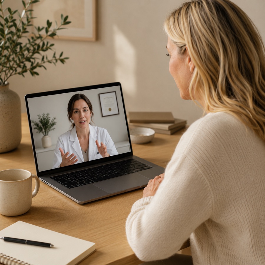 Patient on a video consultation with a Elin clinician